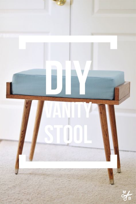 DIY Vanity Stool – Minted Bold Diy Vanity Stool, Diy Bar Stools, Stool Makeover, Farmhouse Bar Stools, Rustic Bar Stools, Wicker Bar Stools, Vanity Seat, Farmhouse Stools, Diy Stool