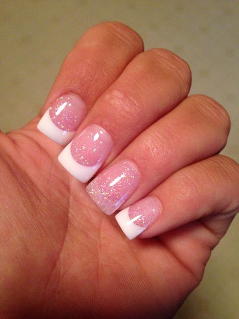 2000s Christmas Nails, Sparkly French Manicure, Mcbling Nails, Opi Gel Nail Polish, Holographic Glitter Nails, Solar Nails, Nails 2017, Small Nails, White Tips