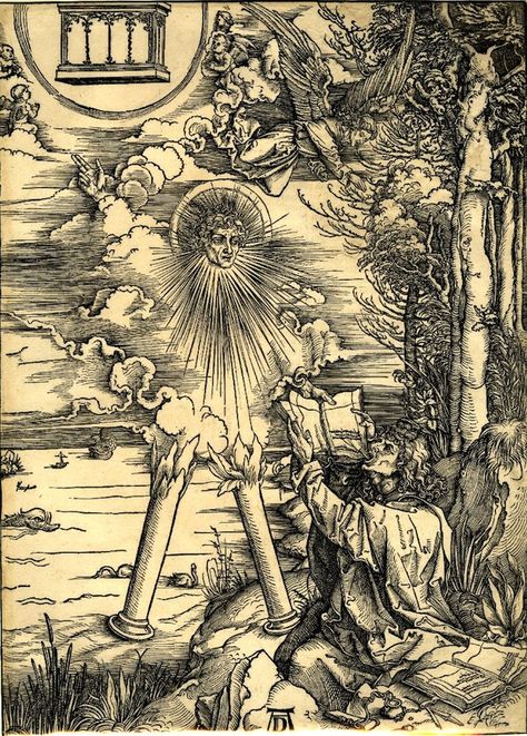 St John eating the book (1498) (via British Library) Albert Dürer, Albrecht Dürer, Rudolf Steiner, Hieronymus Bosch, Peter Paul Rubens, 흑백 그림, Albrecht Durer, Woodcuts Prints, The Apocalypse