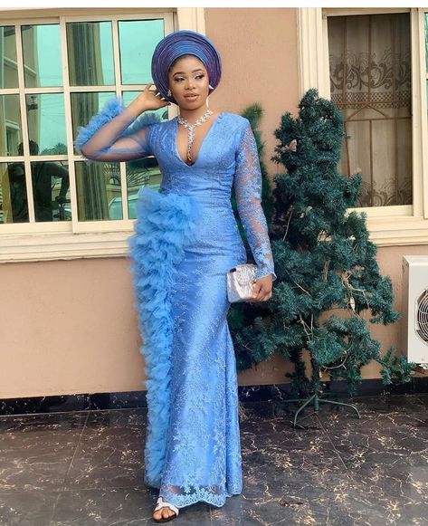 Blue African Dress, African Lace Dress, Evening Dresses 2022, Light Cornflower Blue, Plus Size Evening Dresses, Nigerian Lace Styles, Full Blue, Arabic Style, Lace Dress Styles