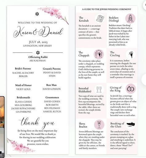 Jewish Wedding Ceremony Program, Jewish Wedding Program, Jewish Wedding Ideas, Wedding Welcome Letters, Jewish Wedding Ceremony, Wedding Ceremony Script, Wedding Ceremony Programs, Welcome Letters, Wedding Programs Template