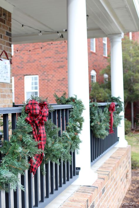 Garland on the porch Outdoor Christmas Garland, Porch Garland, Lights Outside, Outdoor Garland, Christmas Lights Outside, Porch Outdoor, Outside Christmas Decorations, Its Christmas Eve, Faux Christmas