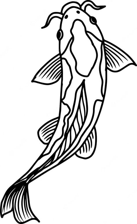 Fish Outline Drawing, Koi Fish Doodle, Koi Fish Outline, Koi Fish Vector, 2 Koi Fish, Fish Outline, Coy Fish, Koi Fish Drawing, Animal Outline