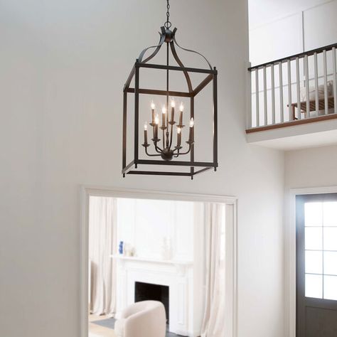 Foyer Lantern, Large Foyer, Cage Chandelier, Foyer Chandelier, Cage Pendant Light, Foyer Lighting, Rectangle Chandelier, Wooden Light, Kichler Lighting