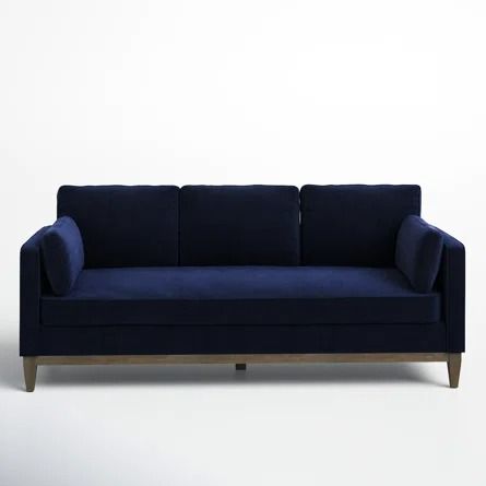 Joss & Main Pera 84'' Upholstered Sofa | Wayfair Navy Blue Velvet Couch, Navy Couch, Sleek Sofa, Blue Velvet Couch, Couches Living, Blue Velvet Sofa, Bench Seat Cushion, Touch Love, Sofa Review