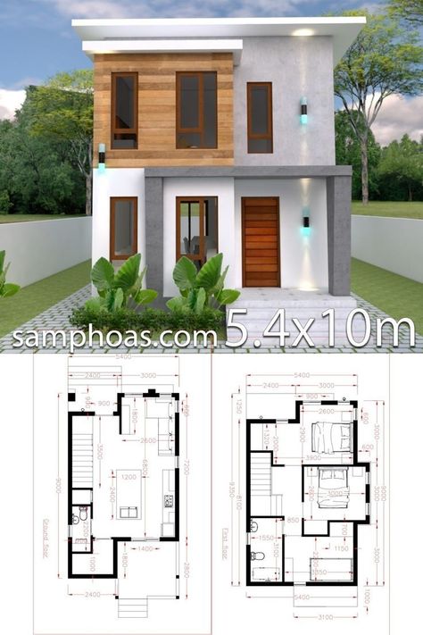 2 Story House Design, Housing Plans, Small Home Design, House Plans With Pictures, Pelan Rumah, 2 Storey House Design, Two Story House, Compact House, Small Modern Home