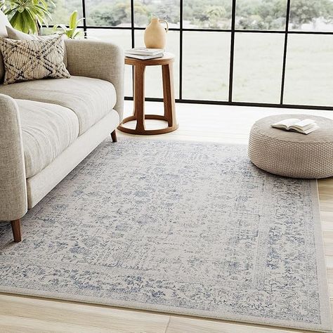 Amazon.com: PureCozy Blue Area Rug 3x5 Entryway Rug Indoor Vintage Living Room Carpet Kitchen Washable Bedroom Distressed Rug Floral Door Mat Retro Accent Throw Rug for Office Dining Room Bathroom : Home & Kitchen Light Blue And Ivory Area Rugs, Powder Blue Rug, Blue And Cream Rug Living Room, Coastal Living Room Rugs, Blue Rug Living Room, Blue Rugs Living Room, Bathroom Area Rugs, Rug For Office, Laundry Room Entryway