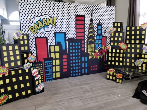 Superhero Backdrop, Studio Booth, Marvel Party, Spiderman Birthday Party, Super Hero Theme, Avengers Party, Banner Photo, Photos Booth, Mens Birthday Party