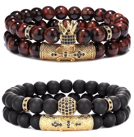 PRICES MAY VARY. Mens Crown Bracelet Set: 4 pcs crown charm beads bracelets set, black matte onyx stone beads and tiger eye beads, matching with black cubic zirconia, make you look more masculine,catch more eyes on you, various styles are enough to satisfy your daily collocation High Quality Material: The bead bracelet are made of black matte onyx stone and natural tiger eye stone, sturdy and comfortable, not easy to break or fade,can be worn for a long time; Natural stones jewelry restores and Look More Masculine, Mens Jewelry Diy, Mens Crown, African Beaded Bracelets, Mens Bracelet Fashion, Mens Bracelet Set, Men Stone Bracelet, Crown King, Best Gifts For Mom