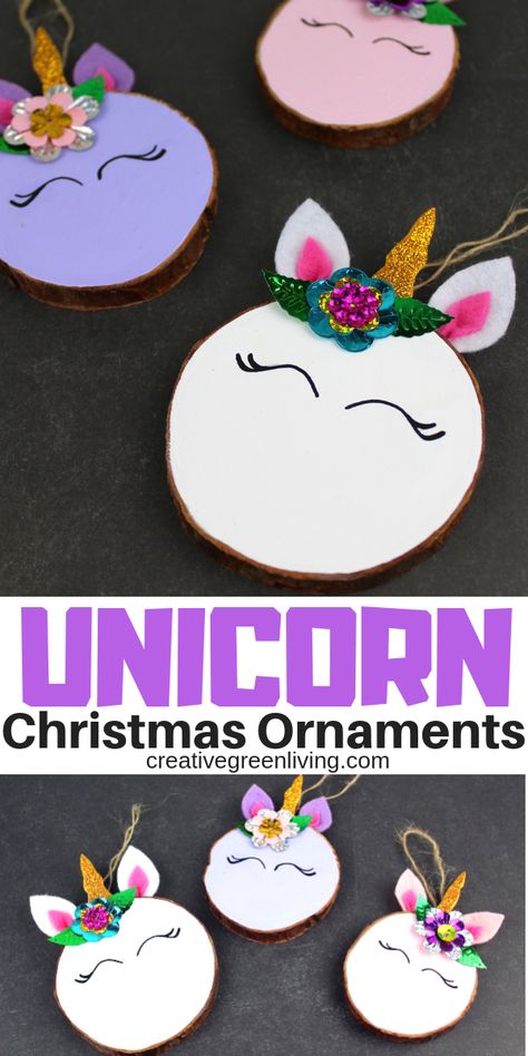 These cute DIY Unicorn Ornaments are an easy project for you and the kids to learn how to make over the holiday season. They are a craft that is simple to make with felt and glitter foam scraps. They also make for a great gift and look great on a Christmas tree! #creativegreenchristmas #unicorncrafts #diyornaments #KidsCrafts #christmascrafts #unicorn #christmas #christmastree #ornaments #unicorns #unicornchristmasornaments #unicornornaments #DIY #artsandcrafts #navidad #holidaycrafts Diy Unicorn Ornaments Easy, Unicorn Tree Christmas, Diy Princess Ornaments, Diy Unicorn Ornament, Unicorn Ornament Diy, Unicorn Christmas Tree, Unicorn Tree, Unicorn Crafts For Kids, Make A Unicorn