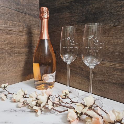 She said yes! 🥂💍 Gift shopping for the happy couple just got easier! Imagine surprising them with these stunning, custom champagne glasses. Happy with the results? They will be too! Celebrate with our Custom Champagne glasses -- personalized for an unforgettable touch. ✨ Make it theirs, and make their new path sparkle! DM me to order yours! #engaged #personalizedgifts #celebrateinstyle #engravinggifts #coupleglass #personalizedgift #customgift #weddinggifts #ChampagneMoments #Champagn... Engagement Wine Glasses, Custom Champagne Glasses, Champagne Glasses, Happy Couple, Wine Glasses, Gift Shop, Customized Gifts, Champagne, Wedding Gifts