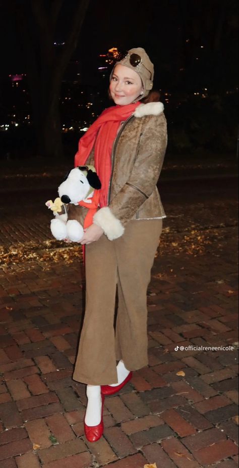 Pilot Snoopy Costume, Aviator Snoopy Costume, Linus Halloween Costume, Snoopy Red Baron Costume, Mr Potato Head Costume Diy, Flying Ace Snoopy Costume, Snoopy Outfit Ideas, Puppy Costume For Women, Old School Costumes