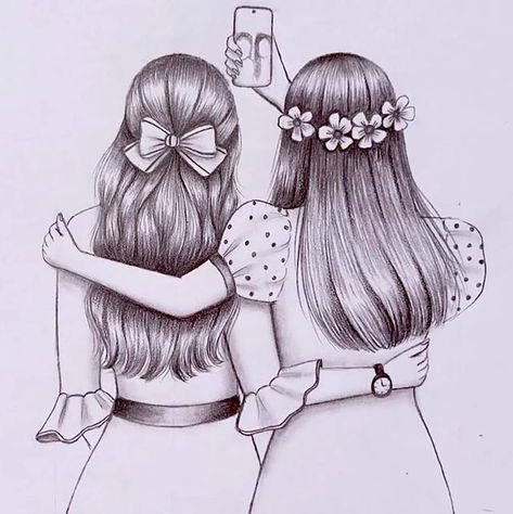 Best Friend Drawing Sketches, Friendship Sketches, Best Friend Sketches, Beautiful Pencil Sketches, Easy Pencil Drawings, Drawing Heart, Sisters Drawing, Pencil Sketches Easy, Ladybug Und Cat Noir