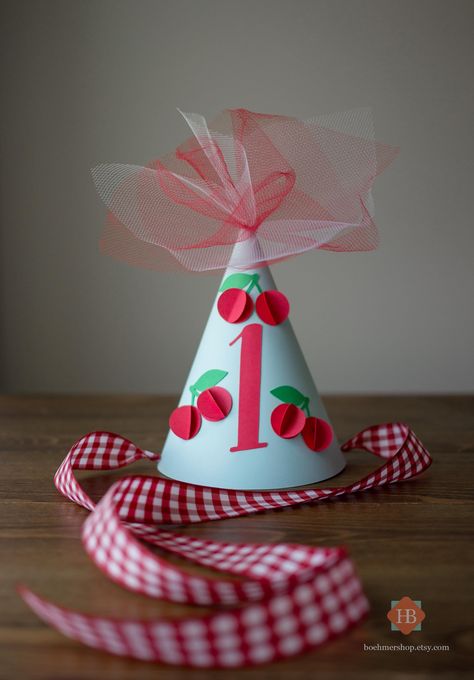 3D Cherry First Year Party Hat/Paper Cherry Party Hat/Cherry Party Hat/Cherry Theme Party/Berry First Birthday 1th Birthday Girl, Cherry First Birthday Party, Cherry Party, Cherry Theme, Baby Birthday Decorations, Berry First Birthday, Broken Arrow, Birthday Decoration, Party Hat