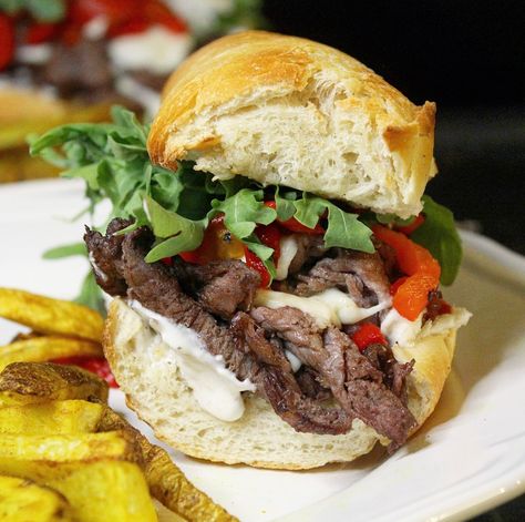 Steak Sandwich With Garlic Aioli, Leftover Steak Sandwich Recipes, Garlic Aioli Recipe, Delicious Burger Recipes, Tasty Sandwiches, Parsnip Fries, Steak Sandwich Recipes, Roasted Garlic Aioli, Garlic Steak