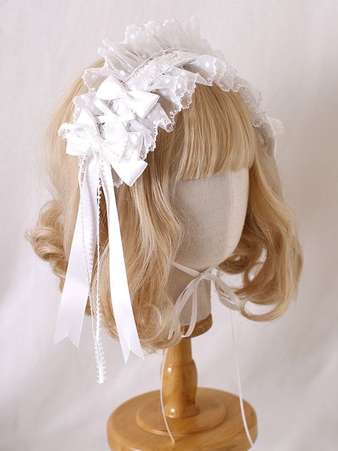 Elevate your kawaii style with this charming white sweet bowknots lace hairband/KC. The delicate lace and adorable bowknots add a touch of sweetness to any outfit. Add a dash of cuteness to your ensemble with this must-have accessory!  Please note that this product includes only the hairband or KC. Lace Hairband, Creepy Cute Fashion, Steampunk Fashion Female, White Goth, Oc Outfits, Steampunk Fashion Male, Gothic Skirts, Personal Aesthetic, Steampunk Accessories