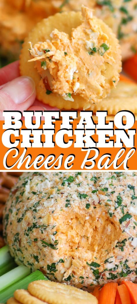 Easy Spring Snacks, Chicken Cheeseball Recipes, Ball Shaped Food Appetizers, Buffalo Cheese Ball, Buffalo Chicken Cheese Ball, Cheeseballs Recipes Easy, Easy Chicken Appetizers, Chicken Cheese Ball, Cheese Ball Recipes Easy