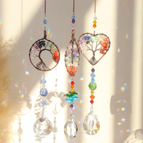 PRICES MAY VARY. 🌈You will get a set of 3 tree of life suncatchers handmade with chakra stones. The main section measures approximately 8" (L) and the overall size is 17" - 18'' (L). 🌈These tree of life chakra decors act as both healing and work as sun catchers. Make rainbows for your room while empowering you with feng shui. 🌈All suncatcher prism decors from LPK's store with the finest K9 crystal raw materials, which ensures that the crystal prisms are transparent, flawless, bubble-free, and Chakra Decor, Feng Shui Decor, Jewelry Making Kits, Hanging Crystals, Crystal Tree, Rainbow Maker, Crystal Suncatchers, Crystal Prisms, Prisms