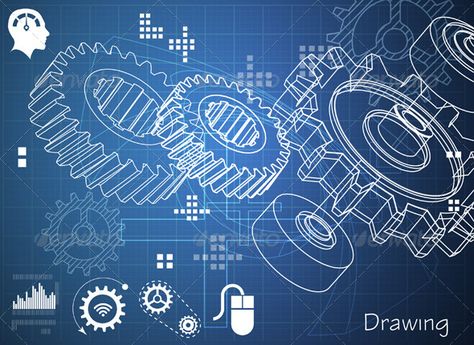 Technical Drawing  with Gears Engineering Illustration, Organizational Chart Design, Gear Drawing, Maker Fun Factory Vbs, Maker Fun Factory, Engineering Drawing, Patent Art Prints, Mechanical Engineering Design, Blueprint Art