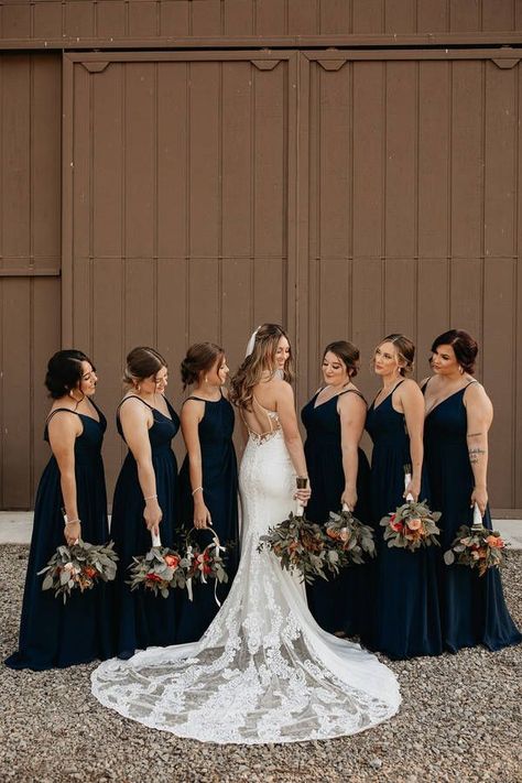 Midnight Blue Wedding Dress Navy Bridesmaids, Velvet Navy Bridesmaid Dress, Copper And Navy Bridesmaid Dresses, Bridesmaid Dark Blue Dresses, Navy Blue Bridesmaid Dresses Fall, Blue And Black Bridesmaid Dresses, Fall Bridesmaid Dresses Blue, Dark Blue Satin Bridesmaid Dresses, Blue Fall Bridesmaid Dresses