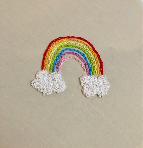 Embroidery Rainbow Ideas, Cute Embroidery Ideas Simple Sweatshirt, Rainbow Embroidery Pattern, Pride Embroidery, Embroidery Rainbow, Gcse Textiles, Bullion Embroidery, Embroidered Rainbow, Rainbow Embroidery