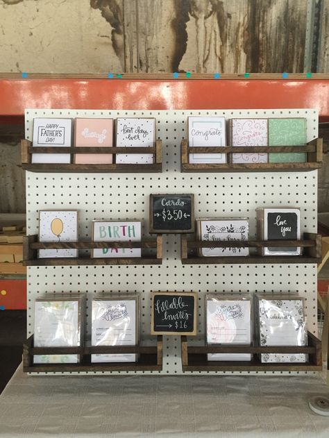 9 DIY Ideas for Your CLC Booth or Table - Craft Lake City Greeting Card Holder Display, Studio Pegboard, Pegboard Ikea, Craft Fair Booth Display, Pegboard Display, Greeting Card Display, Craft Show Booths, Cards Display, Craft Market Display