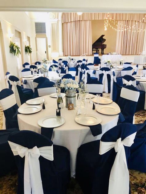 Navy Blue And Silver Wedding Decorations, Emerald Wedding Decor, Royal Blue Wedding Decorations, Grey Wedding Decor, Royal Blue Wedding Theme, Wedding Top Table, Silver Wedding Decorations, Blue Wedding Decorations, White Weddings Reception