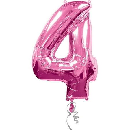 Anagram Balloons Foil Balloon Number 4 - Pink, 34", Pink - NEW - 66104 - Size: 34".  Color: Multicolor. Pink Girl Birthday Party, Gold Foil Balloons, 4 Balloon, Balloon Shop, Pink Foil, Colourful Balloons, Pink Balloons, Mylar Balloons, Number Balloons