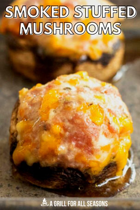 Stuffed Mushrooms With Spicy Pepper, Smoker Recipes Sides Dishes, Sides On Smoker, Smoked Portabella Mushrooms, Easy Grilled Appetizers, Apps On The Smoker, Smoker Recipes Appetizers, Smoked Mushrooms In Smoker, Quick Smoker Recipes Easy Dinners