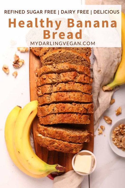 This easy banana bread recipe is moist and so easy to make! Perfect for a vegan and plant-based breakfast. #moist #easy #bananabread #mydarlingvegan Plant Based Recipes Vegan, Plant Based Treats, Wfpb Banana Bread, Plant Based Bread Recipe, Whole Food Plant Based Breakfast Recipes, Plant Based Sweets, Plant Based Desserts Easy, Plant Based Breakfast Easy, Plant Based Banana Bread