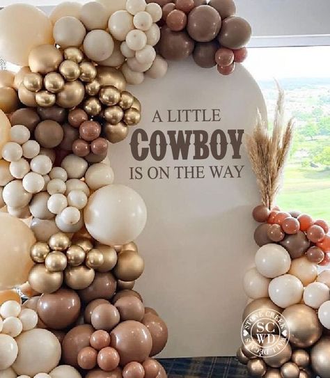 A Little Cowboy is on the Way Baby Shower Decal for Party Decorations. Boy or Girl Country Western Baby Shower Decorations. Cowgirl Baby - Etsy Wood Balloon Backdrop, Western Baby Shower Decorations, Arch Backdrop Balloons, Vinyl Party, Backdrop Balloons, Willow Wolf, Cow Baby Showers, Country Baby Shower