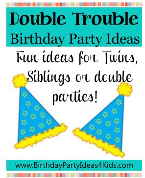 Double Trouble birthday party theme ... fun and easy ideas!   Great for twins, siblings or double birthday parties!  http://www.birthdaypartyideas4kids.com/double-trouble.htm Twice The Fun Two Parties In One, Double Trouble Party Theme, Double Trouble Birthday Party, Double Party Ideas, Sibling Party Themes, Combined 2nd And 3rd Birthday Party, Twins 5th Birthday Party Ideas, Double Birthday Party Ideas Boy And Girl, Double Trouble Birthday Theme