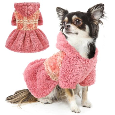 PRICES MAY VARY. 【 Size info 】Dog clothes for small dogs girl & extra small dog clothes. Size Small dog clothes fits 11.02" back, 16.54" chest, suggest 5.8-9lb. This small dog sweater recommend for teacup dog clothes, chihuahua clothes, pomeranian clothes, yorkie clothes, maltese, bichon puppy, shih tzu puppy, pomsky, min pin, toy poodle, kitten clothes, cat clothes. 【 Material 】Dog dress crafted in 100% polyester. Back made with sherpa. Front chest, sleeves,hat and hem crafted in double-faced f Teacup Dog Clothes, Sweater Dress Winter, Kitten Clothes, Yorkie Clothes, Small Dog Dresses, Chihuahua Clothes, Small Dog Sweaters, Princess Dog, Small Dog Clothes