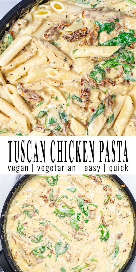 Tuscan Chicken Pasta Easy Homemade Lasagna, Easy Mediterranean Recipes, Tuscan Chicken Pasta, Creamy Chicken Pasta, Vegan Chicken, Chicken Spinach, Homemade Lasagna, Vegan Pasta Recipes, Tuscan Chicken