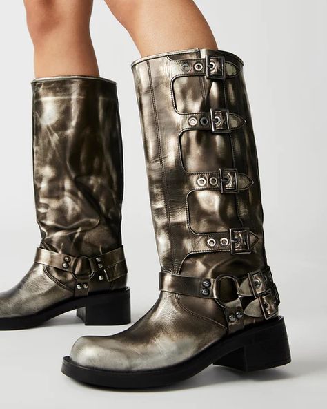 ROCKY Silver Distressed Knee High Boot | Women's Boots – Steve Madden Steve Madden Boots Outfit, Rocky Boots, Back To School Shoes, Engineer Boots, Steve Madden Store, Steve Madden Boots, High Top Boots, An Engineer, Apparel Merchandising