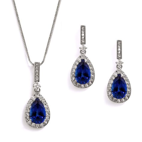 Damas Jewellery, Silver Bridal Jewellery, Blue Sapphire Jewelry, Formal Jewelry, Something Blue Wedding, Zirconia Necklace, Bleu Violet, Cubic Zirconia Necklace, Bridesmaid Jewelry Sets