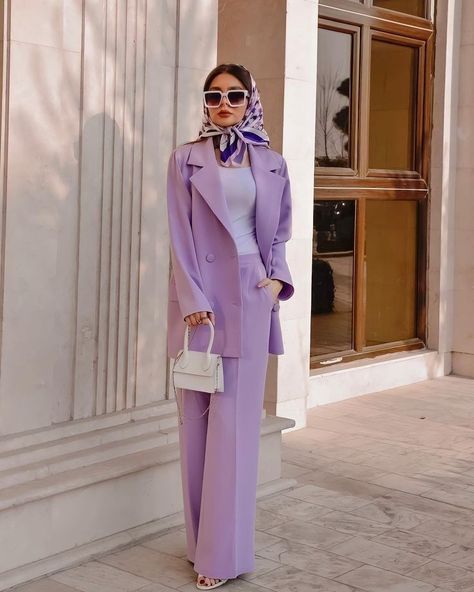 Boss Lady Outfit, Iranian Fashion, African Fashion Skirts, Classy Winter Outfits, Fashion Skirts, Business Outfits Women, Silk Set, Purple Outfits, Blazer Set