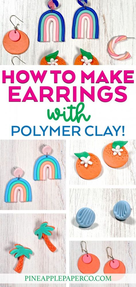 Earrings Diy Ideas, Clay Earrings Diy Ideas, Make Polymer Clay Earrings, Clay Earrings Diy, Easy Polymer Clay, Diy Earrings Polymer Clay, Polymer Clay Jewelry Tutorials, Handmade Clay Jewelry, How To Make Clay