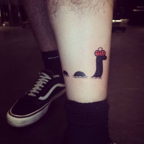 Loc Ness Monster Tattoo, Loch Ness Monster Tattoo, Nessie Tattoo, Mythical Tattoos, Scottish Tattoo, Tartan Hat, The Loch Ness Monster, Monster Tattoo, Loch Ness Monster