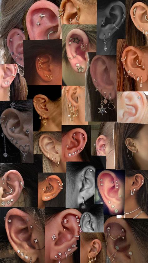 Places For Piercings, Industrial And Forward Helix Piercing, Earrings Placement Ideas, New Ear Piercing Ideas, Ear Piercings Left And Right, Places To Pierce Your Ear, Esr Piercings, Left And Right Ear Piercing Ideas, Industrial Piercing Anatomy