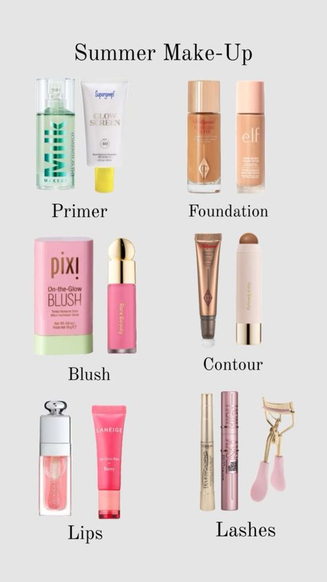 Best Summer Makeup Products, Summer Makeup Essentials, Makeup Products You Need, Make Up Products For Teens, Makeup Basics Products, Basic Makeup Products, Summer Makeup Aesthetic, Simple Summer Makeup, Makeup Products For Teens