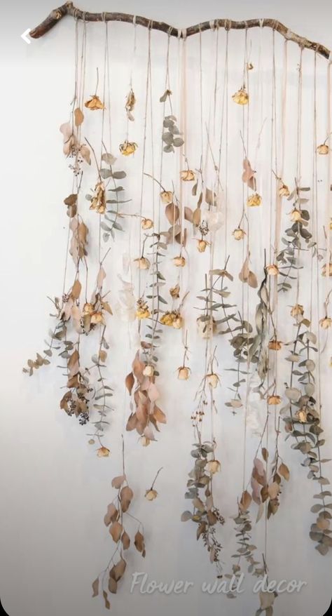 Dried Flower Curtain, Dried Flowers Hanging From Stick, Hanging Dry Flowers Decor, Hanging Dried Flowers Wedding, Display Dry Flowers, Hanging Dried Flowers Decor Wall, Dried Flowers Above Bed, Drying Flowers Hanging, Diy Dried Flower Wall Hanging