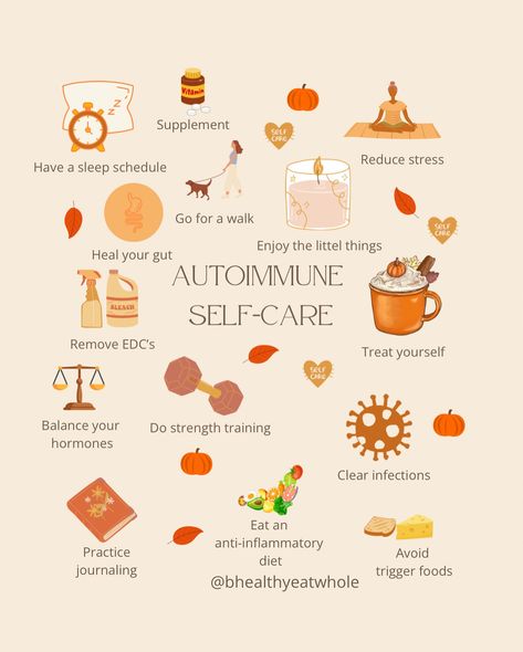 There are many elements involved when you develop an autoimmune disease. The most common are: 👉Genes 👉Gut dysbiosis aka leaky gut 👉Hormone imbalance 👉EDC’s exposure 👉Infections 👉Diet 👉Stress 👉Sleep It is important to look at all aspects of lifestyle factors when it comes to addressing an autoimmune disease, this can be done by reducing triggers and practicing self-care. Which one is your favorite? This is not medical advice! Follow @bhealthyeatwhole for autoimmune disease managemen... Seasonal Affective Disease, Antinflammatory Diet, Hashimotos Disease Symptoms, Gut Dysbiosis, Gain Meals, Autoimmune Disease Symptoms, Selfcare Tips, Weight Gain Meals, Auto Immune