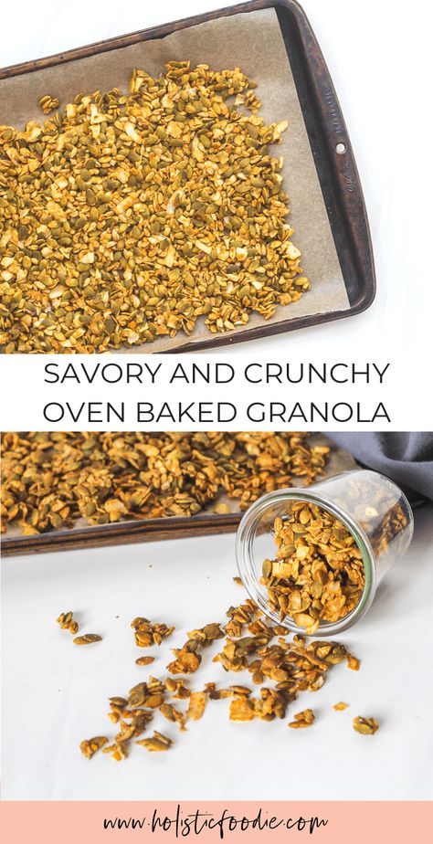 Savory Granola: The Perfect Crunchy Topper Easy Healthy Granola Recipe, Good Protein Foods, Healthy Granola Recipe, Savory Granola, Healthy Savory Snacks, Granola Recipe Healthy, Healthy Granola, Baked Granola, Meal Prep Snacks