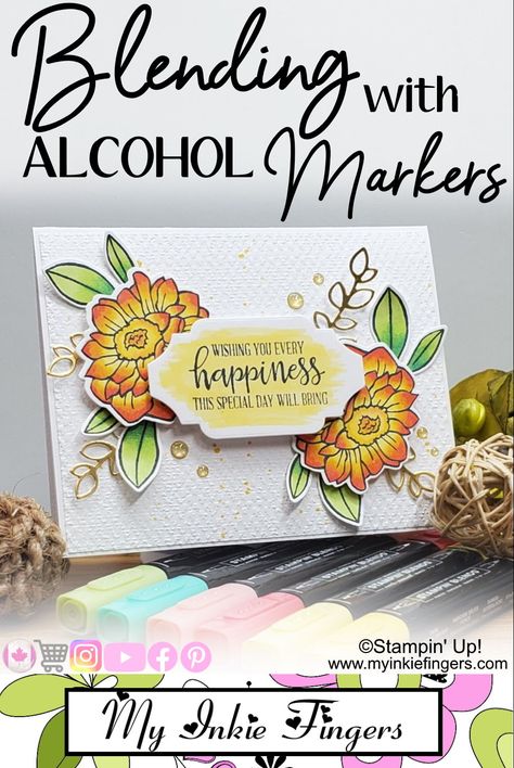 For today's tutorial, I wanted to do some blending with Alcohol Ink Markers. In particular, Stampin’ Blends.⁠Let's blend some completely different colors to make these flowers POP on this Stampin' Up! Band Together Card!⁠ ---My Inkie Fingers, Card Making for Beginners, Card Making Ideas, Card Making Tutorials, Card Making techniques, DIY Card Making, Stampin' Up!, Stamping Up!, Stampin Up Cards, Stamping Up Cards, Stamped Cards, How to Stamping, Make Your Own Cards, Band Together Stamps Alcohol Ink Pens Tutorial, Alcohol Ink Pens Art, How To Blend With Alcohol Markers, Alcohol Ink Markers Tutorial, Alcohol Ink Markers Ideas, Blending Alcohol Markers, Coloring With Alcohol Markers, How To Use Alcohol Markers, Blending Watercolors