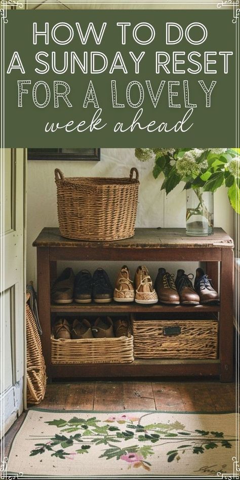 Achieve an organized week with our perfect Sunday reset routine! Follow these easy steps to keep your home clean and clutter-free. House Reset Checklist, Home Making Aesthetic, Cottage Organization, Weekly Reset Routine, Simple Living Ideas, Sunday Reset Routine, Weekly Reset, Sunday Rest, Life Schedule