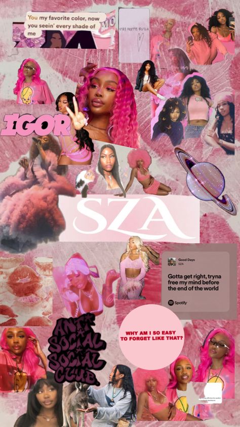 Sza Aesthetic Wallpaper Pink, Sza Pink Aesthetic, Pink Sza Wallpapers, Sza Aesthetic Wallpaper Blue, Sza Collage, Slay Wallpapers, Sza Aesthetic Wallpaper, Sza Collage Wallpaper, Sza Aesthetic