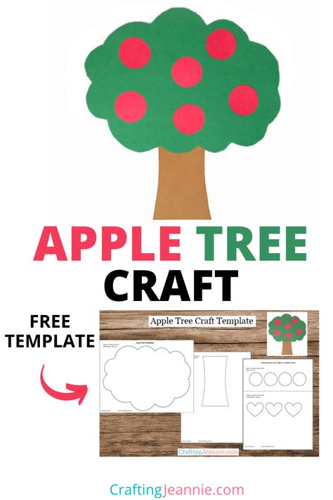 This Apple Tree Craft comes with a Free Printable Template! Get the Free apple craft Template and instructions for this fun Back to School Activity for Kids! I show you step-by-step how to make the supplies and even include lots of tips to make crafting easier for groups of kids. Great for Preschool, Kindergarten, Daycare and scouts! #daycareCraft #preschoolcraft #kidcraft #CraftingJeannie Apple Tree Template, Apple Tree Craft, Apple Template, Preschool Apple Theme, September Preschool, Apple Crafts, Bus Crafts, Family Tree Craft, Prek Crafts