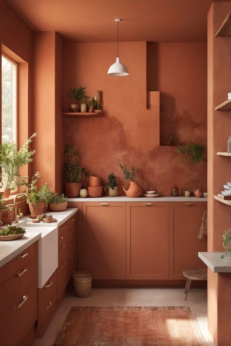 Discover how to transform your space with Terracotta Walls and Cabinets. Dive into a daily routine filled with interior design inspiration and create an earthy escape.
#ad  


#ideasInspo
#wallpaint2024
 #color2024
 #DIYpainting
 ##DIYhomedecor
 #Fixhome Terracotta Kitchen Walls Paint Colors, Terracotta Colored Kitchen, Terracotta Kitchen Cabinets, Terracotta Bathroom Walls, Terracotta Kitchen Walls, Teal Kitchen Walls, Kitchen Terracotta, Terracotta Interior Design, Best Kitchen Wall Colors