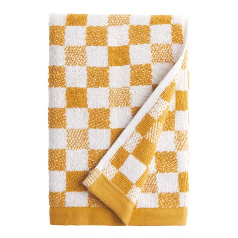 Asteria Checkered Terry Towel Collection - World Market Yellow Bathrooms, Checkered Print, Cost Plus World Market, Sunburst Mirror, Apartment Life, Bathroom Reno, Reno Ideas, Towel Collection, Terry Towel